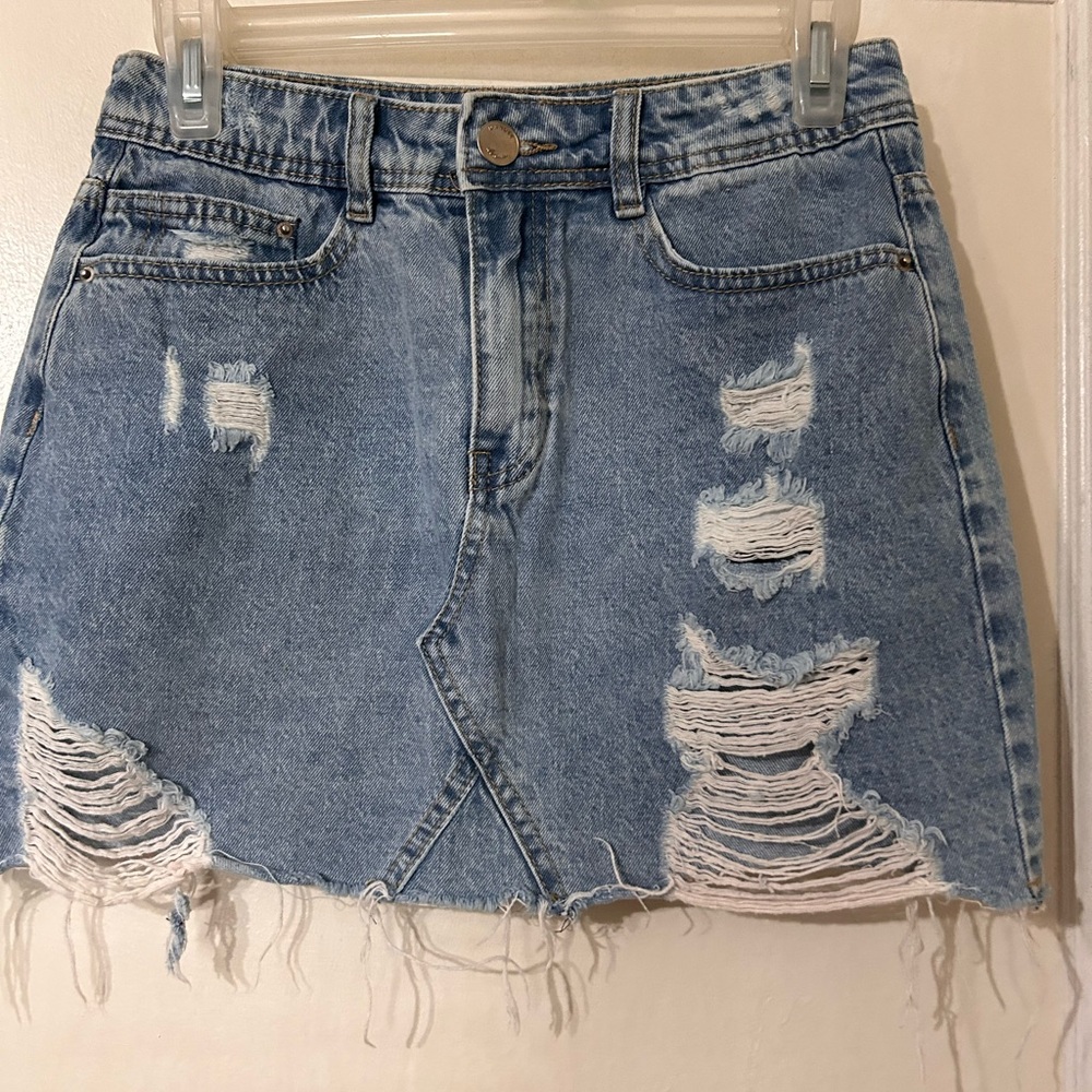 Mandee distressed denim mini skirt